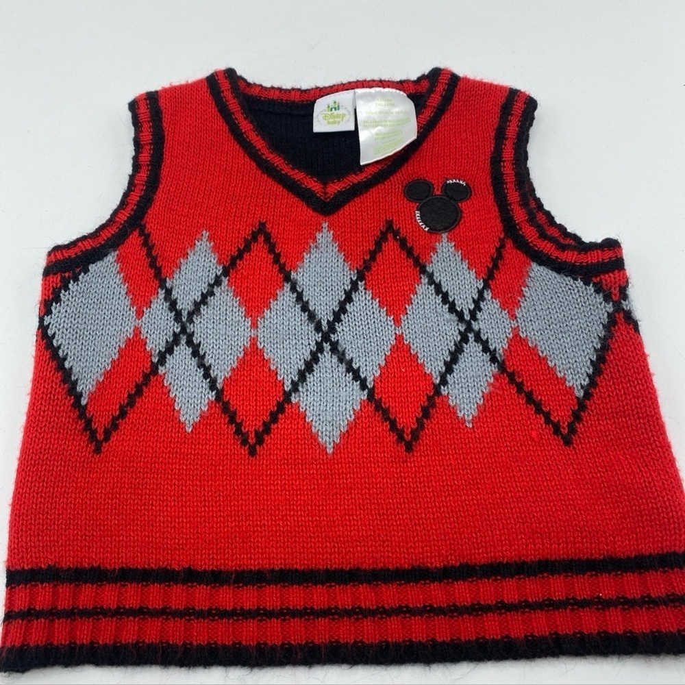 Disney Baby Red and Black Argyle Knit Sweater Vest  Mickey Mouse 9 Months